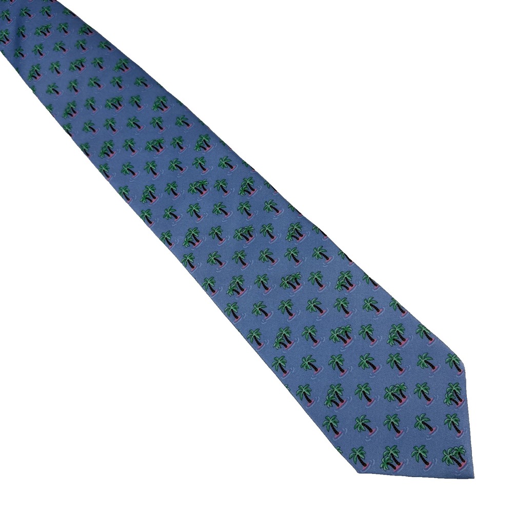 Brooks Brothers 346 Pure Silk Tie Blue Palm Tree Island Print Necktie 58" x 3/5" - Picture 4 of 4